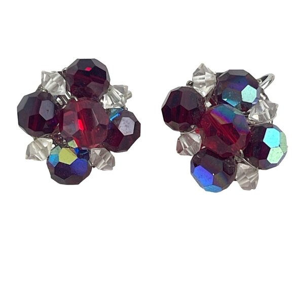 Coro Jewelry - Corp Vintage Red Multi-Faceted Crystal Clip-On Earrings